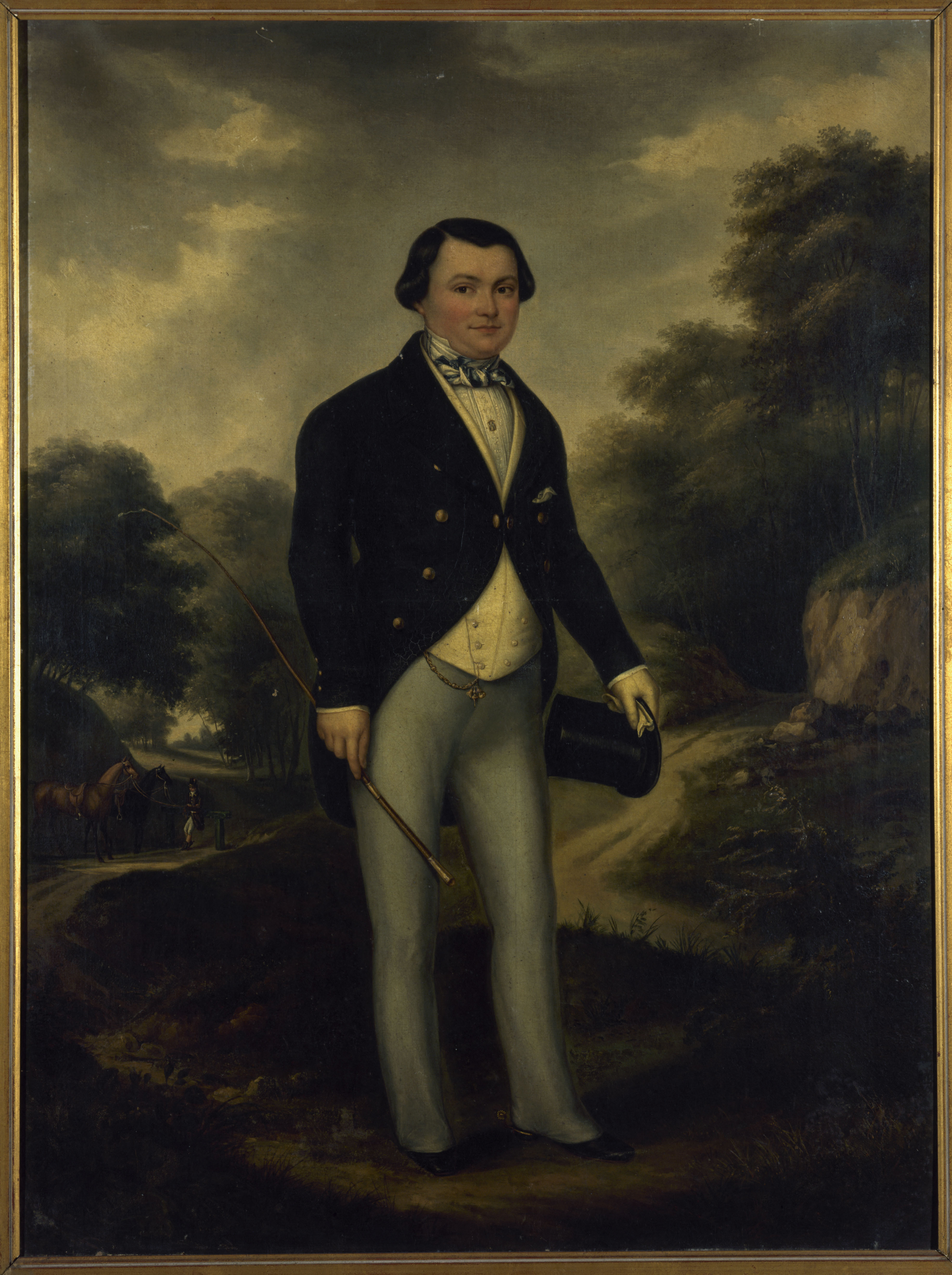 Anonyme, Portrait d'Alexandre Pérumon (1815-1886), en tenue de cavalier, au bois de Boulogne