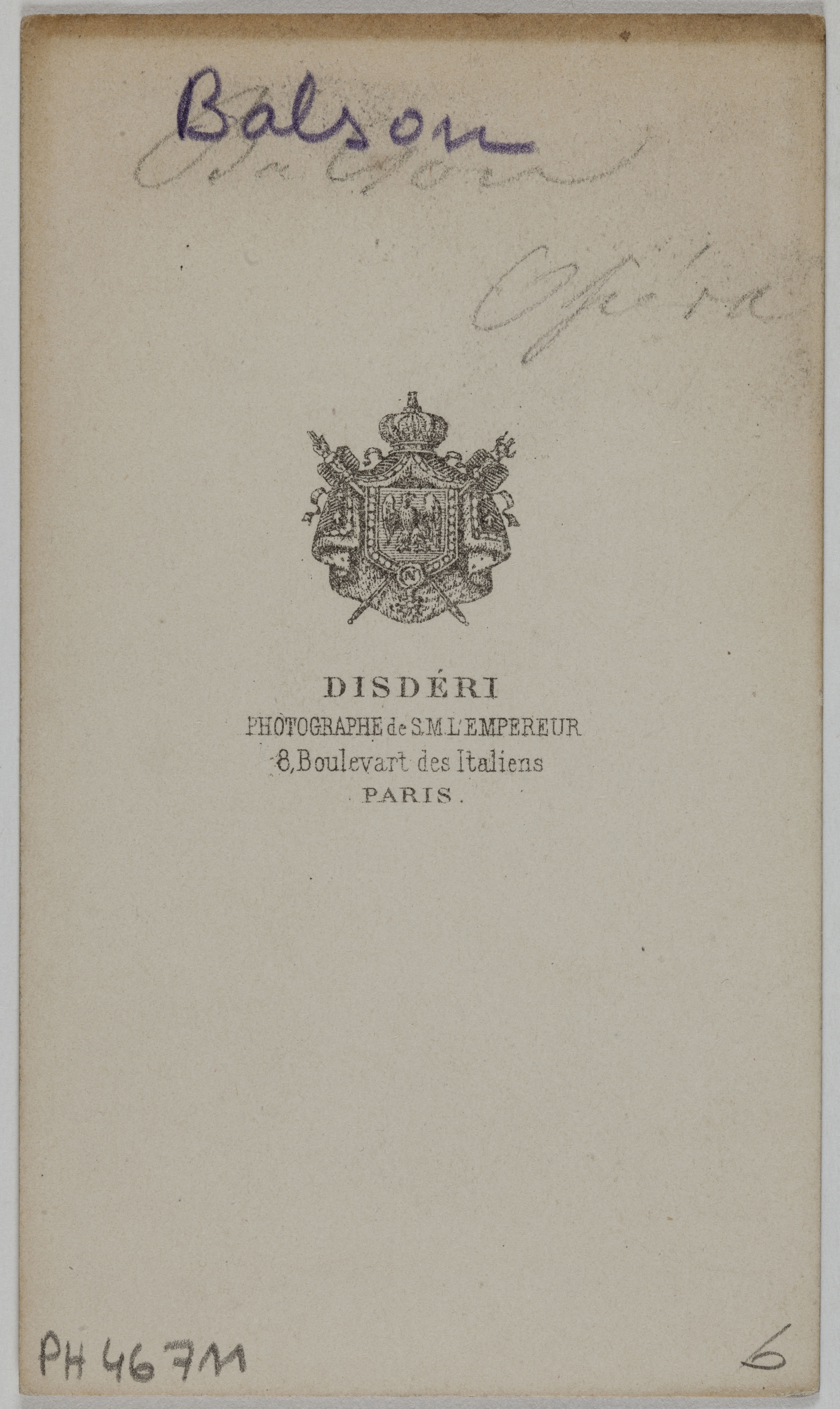 André-Adolphe-Eugène Disdéri, Portrait de Balson (danseuse à l'Opéra)