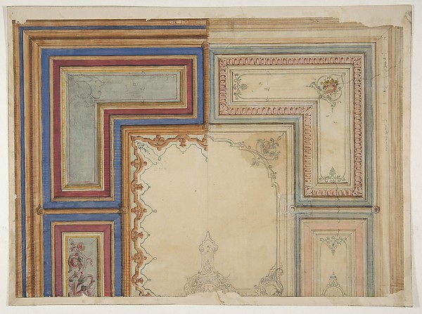 Jules-Edmond-Charles Lachaise, Two alternative designs for the painted decoration of a ceiling