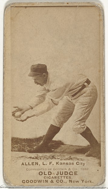 Goodwin & Company, Myron Smith Allen, Left Field, Kansas City Cowboys, from the Old Judge series (N172) for Old Judge Cigarettes