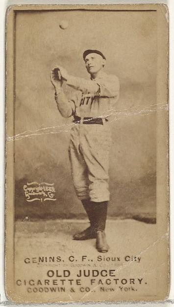 Goodwin & Company, C. Frank Genins, Center Field, Sioux City Corn Huskers, from the Old Judge series (N172) for Old Judge Cigarettes