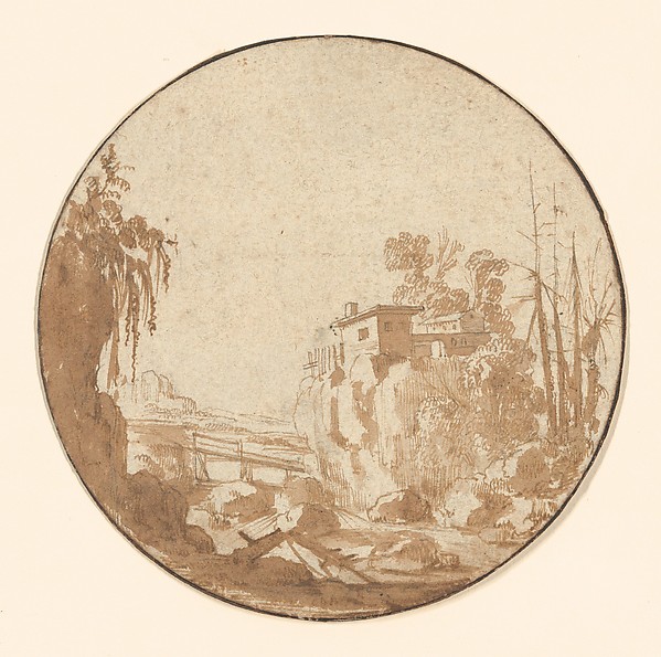 Charles Cornelisz. de Hooch, Rocky Landscape With a Bridge and a House