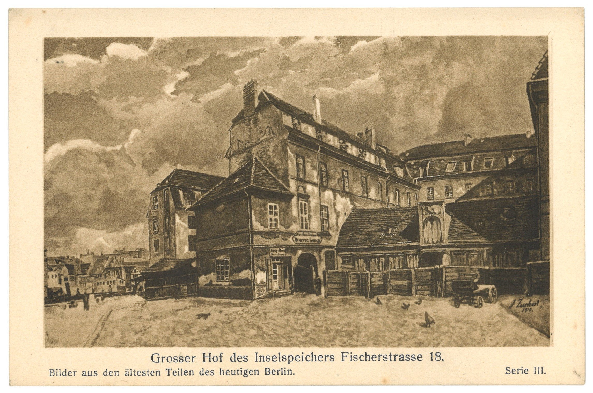 Johannes Zuckert, Berlin-Mitte: Großer Hof des Inselspeichers von Südwesten (Aquarell von Johannes Zuckert)