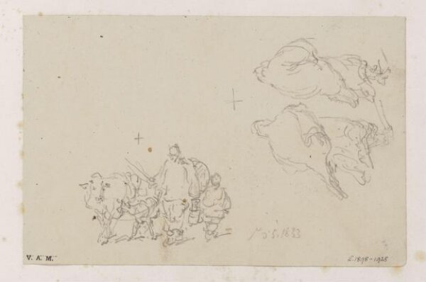 George Chinnery, Two figures with a cow and calf; and two Macanese women
