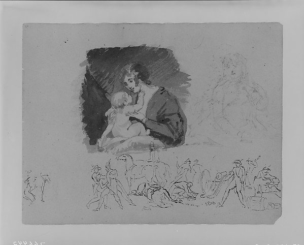 Thomas Sully, Mother and Child; Portrait of a Woman, Battlefield Scene (from Sketchbook)