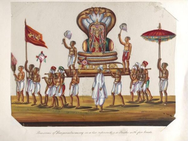 Unknown, One of twenty mica paintings depicting Hindu deities and festival processions with decorated cars.