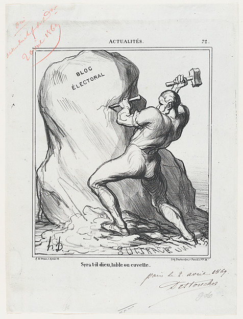Honoré Daumier, Will he be God, a table, or a basin?, from 'News of the day,' published in Le Charivari, April 12, 1869