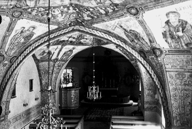 Olof Lilljeqvists Konstförlag, Interior of the Knista Church. The picture taken for postcards. Publishers: E. & M. Kjell, Fjugesta.
