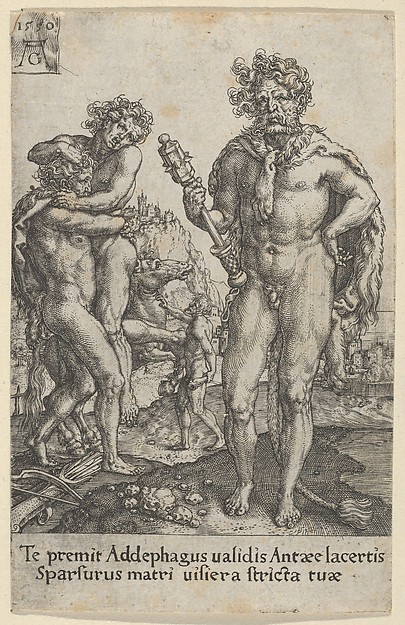 Heinrich Aldegrever, Hercules Squeezing Antaeus to Death, from "The Labors of Hercules"