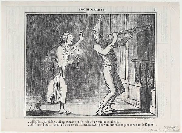 Honoré Daumier, Adèlaïde... Il me semble que je vois... la comète! (Adelaide... I think I see the comet!), from "Croquis Parisiens"