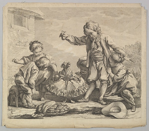 Anonymous, French, 18th century, Five Children with Dancing Dog