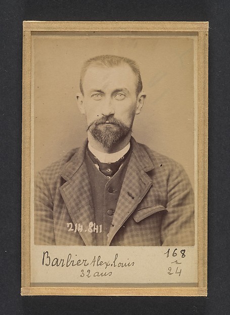 Alphonse Bertillon, Barbier. Louis, Alexandre. 31 ans, né à Jussecourt (Marne). Comptable. Anarchiste. 27/2/94.