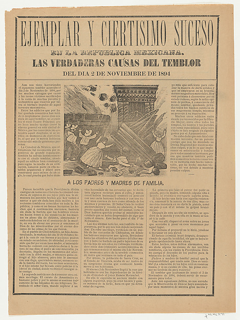 Anonymous, Broadsheet relating to the causes of the earthquake on 2 November 1894