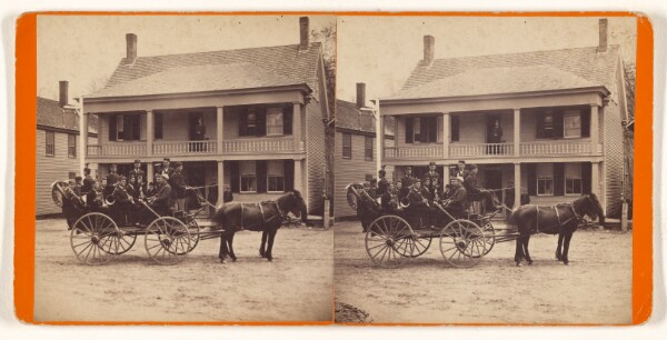 Unknown, [Musical group posed in horse-drawn wagon]