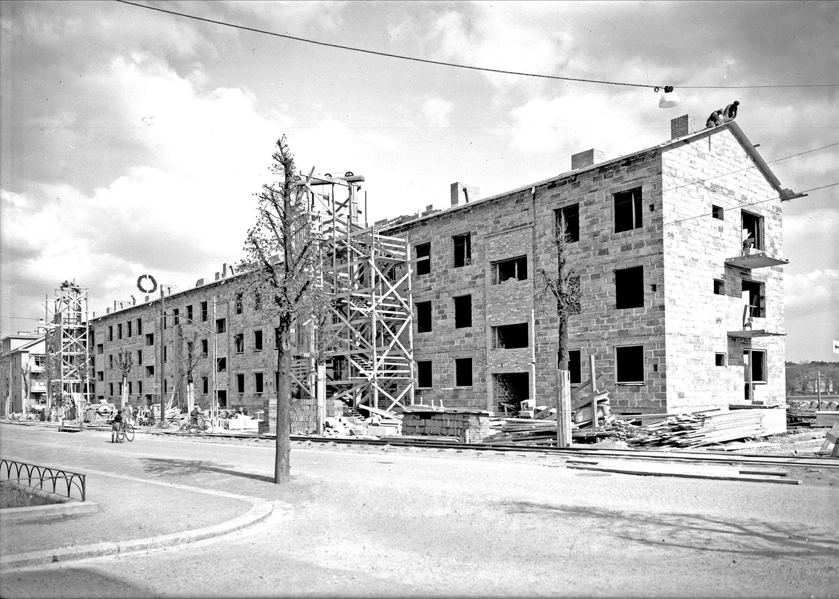 Paul Sandberg, Flerbostadshus på Geijersgatan 27-29, kvarteret Kettil, under byggnation, Uppsala 1943