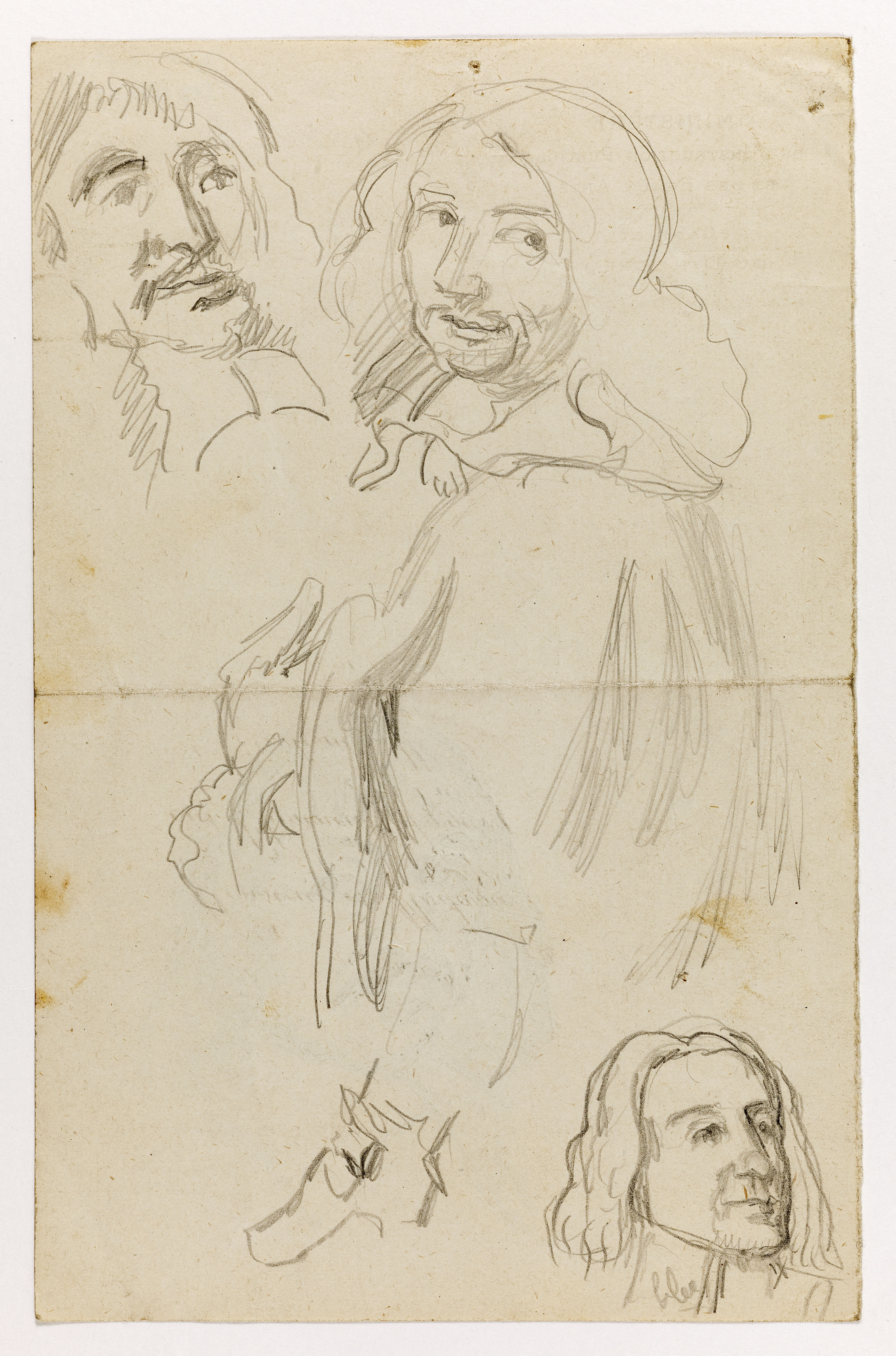 Maurice Denis, Etude pour la coupole Dutuit, Petit Palais : Les grands hommes du XVIIe siècle : François Mansart et Claude Perrault d'après une peinture attribuée à Philippe de Champaigne (recto) ; Portrait de René Descartes d'après une gravure de Gérard Edelinck d...