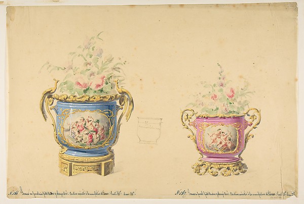 Anonymous, French, 19th century, Design for Two Sèvres Porcelain Flower Pots