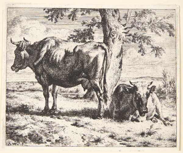 Adriaen van de Velde, To køer under et træ