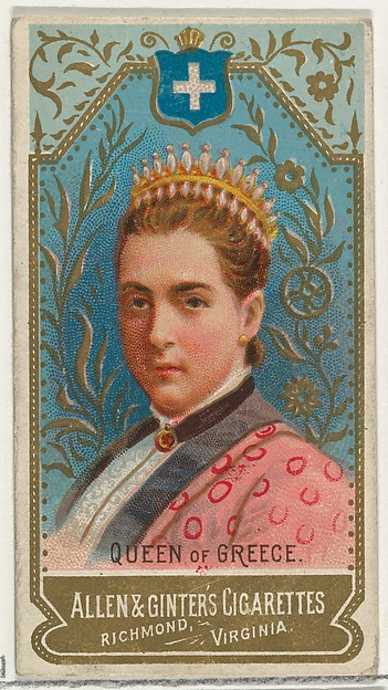 Allen & Ginter, Queen of Greece, from World's Sovereigns series (N34) for Allen & Ginter Cigarettes