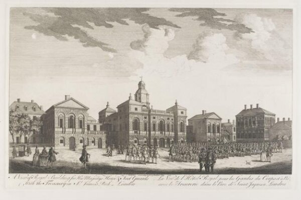 Unknown, A View of Royal Building for His Majesty's Horse & Foot Guards With the Treasury in St. James's Park - London