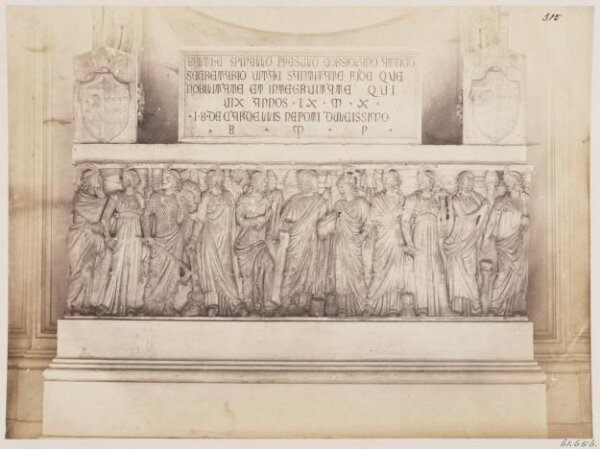 Parker, John Henry, Sculptures - Sarcophagus, with a Sculpture of the third century, representing the Portrait of the deceased surrounded by Minerva and the Muses, now the Tomb of Monsignor Spinelli in the Church of the Priorato on the Aventine