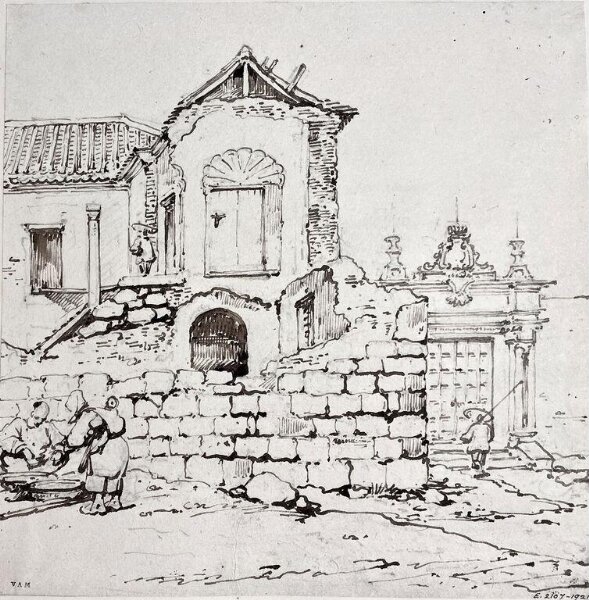 George Chinnery, Ruinous buildings, Macau, with an imposing gateway beyond