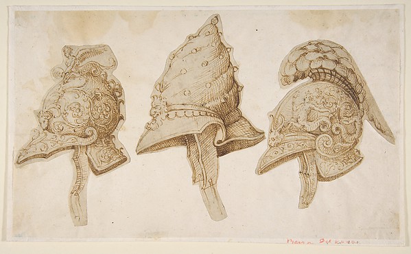 Polidoro da Caravaggio, Three Designs for Helmets