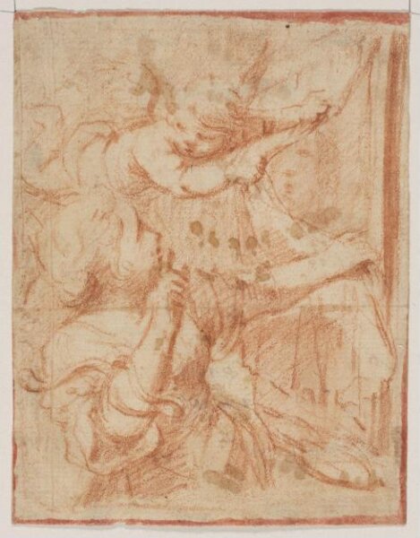 Unknown, Cherub revealing a portrait to a young woman