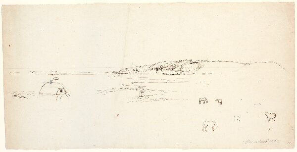 P.C. Skovgaard, Vidtstrakt landskab, t.h. bakker og i forgrunden heste