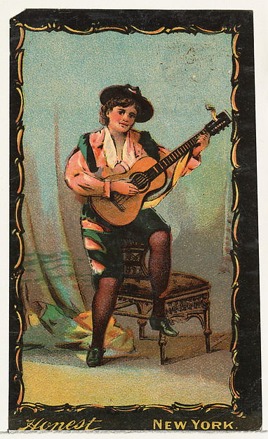W. Duke, Sons & Co., Actress playing guitar, from the Transparencies series (N137) issued by W. Duke, Sons & Co. to promote Honest Long Cut Tobacco