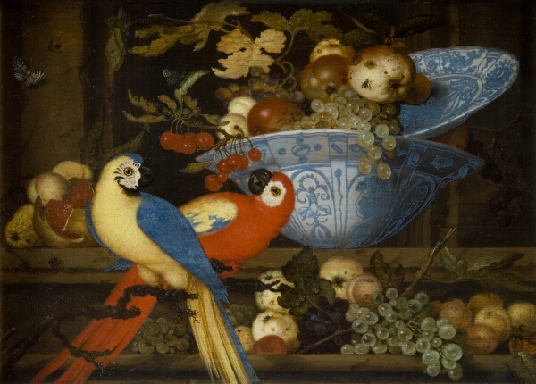 Balthasar van der Ast, Stilleben med frugt og to papegøjer