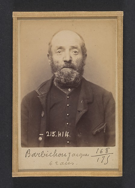 Alphonse Bertillon, Barbichon. Jacques, Émile. 62 ans, né à Provins. Marchand de mouron. Anarchiste. 9/3/91.
