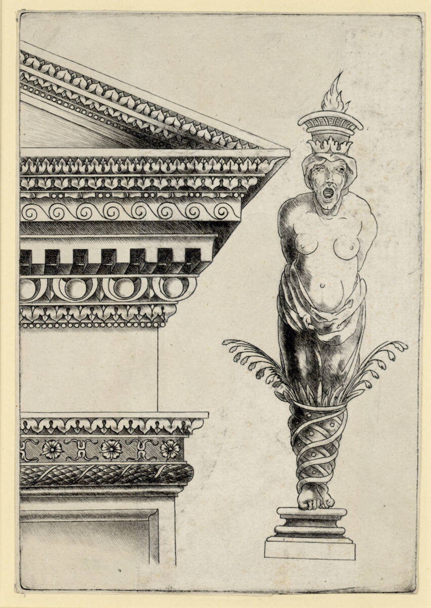 Meistervon1515, Gebälk mit Giebel und groteske Figur