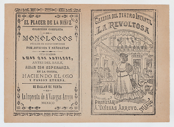 José Guadalupe Posada, Cover for 'La Revoltosa', a woman standing in the middle of a saloon surrounded by people playing games and music