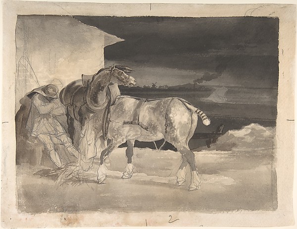 Théodore Géricault, Two Draft Horses with a Sleeping Driver