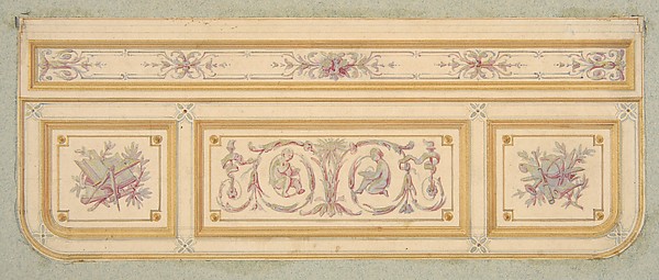 Jules-Edmond-Charles Lachaise, Design for a ceiling with two putti and symbols for the arts
