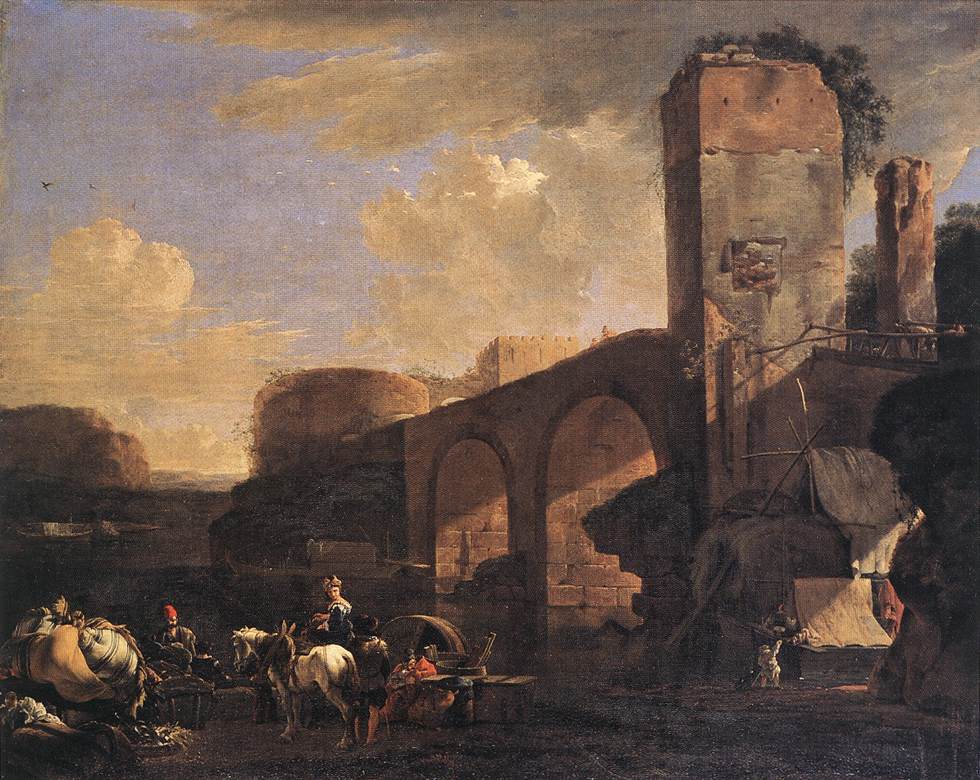 Jan Asselijn, Italianate Landscape with a River and an Arched Bridge