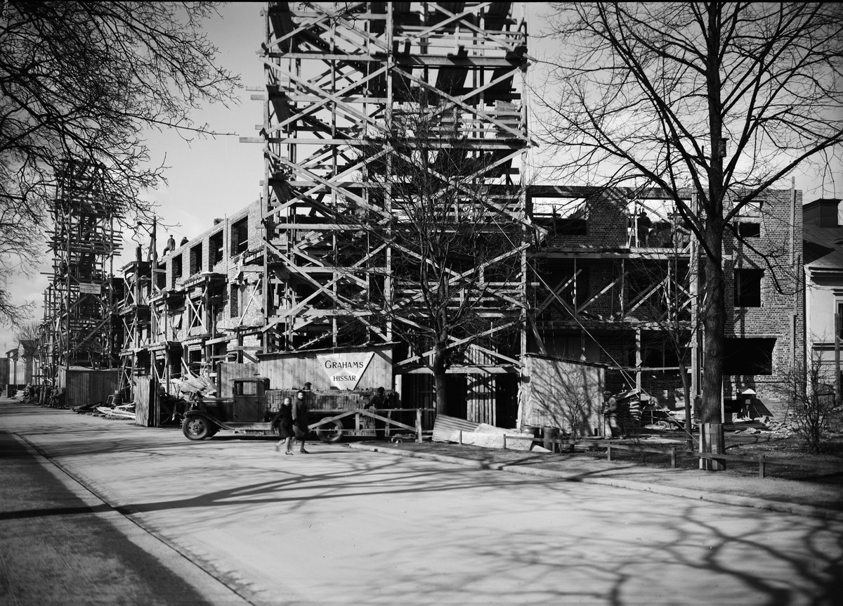 Paul Sandberg, Börjegårdarna under byggnation, Börjegatan, Uppsala 1936