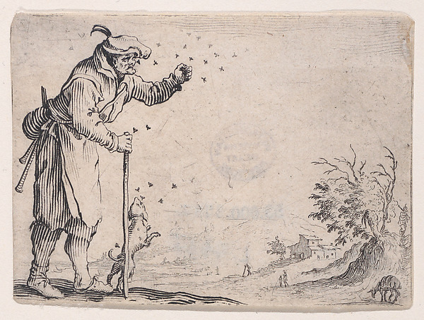 Jacques Callot, Le Paysan Assailli par les Abeilles (The Peasant Attacked by Bees), from Les Caprices Series B, The Nancy Set