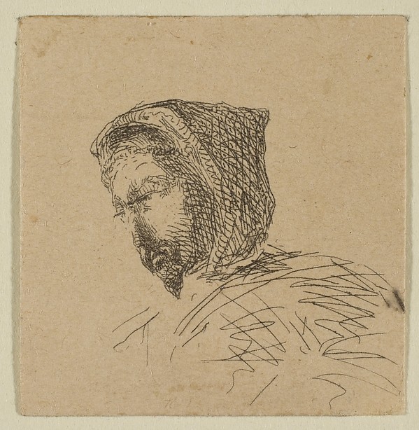 James McNeill Whistler, Hooded Male Head (from Sketches on The Coast Survey Plate)