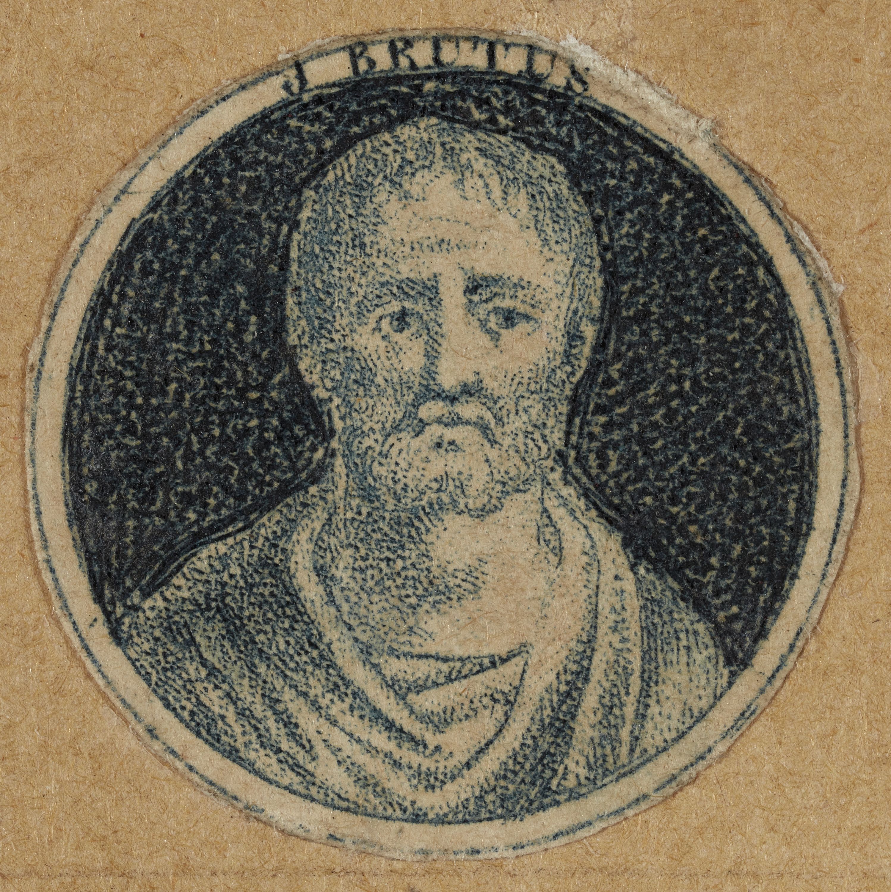 Anonyme, Portrait du romain J. Brutus, d'une série de 12 médaillons portraits destinés à orner des boutons d'habit, 1793-1794 (An II). Révolution française.