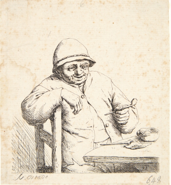 Adriaen van Ostade, Bonde, siddende ved et bord med en pibe i hånden