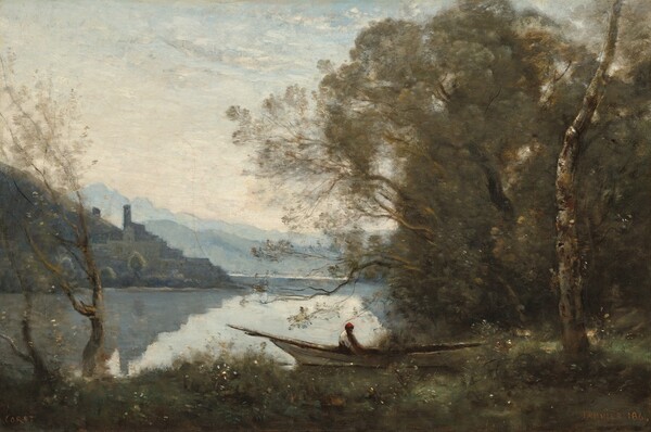 Jean-Baptiste-Camille Corot, The Moored Boatman: Souvenir of an Italian Lake