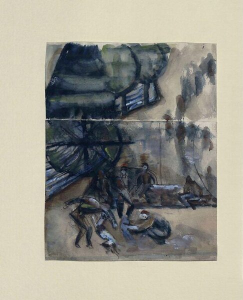 Ervin Bossanyi, Prisoners Playing with Dogs in a Landscape
