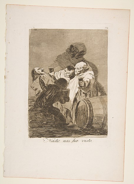 Goya (Francisco de Goya y Lucientes), Plate 79 from "Los Caprichos": No one has seen us (Nadie nos ha visto)