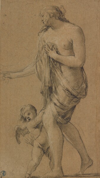 Simon Vouet, Study for the figures of Venus and Cupid (recto); Study of a Male Nude (verso)