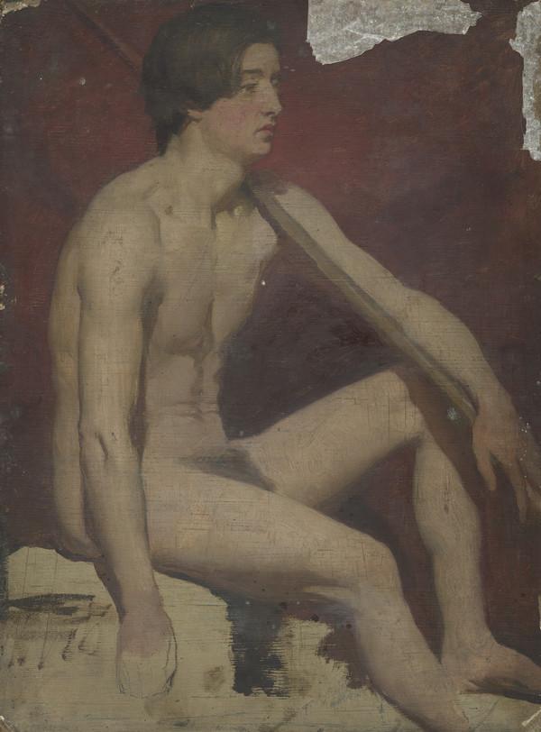 William McTaggart, Life Study of a Seated Male Nude Holding a Staff
