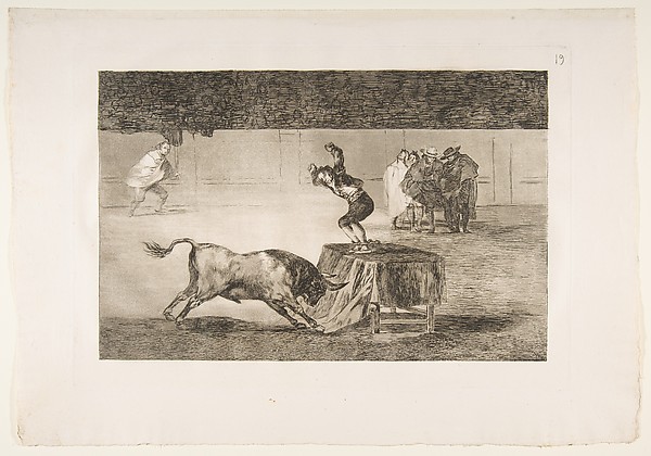 Goya (Francisco de Goya y Lucientes), Plate 19 of "La Tauromaquia": Another madness of his in the same ring
