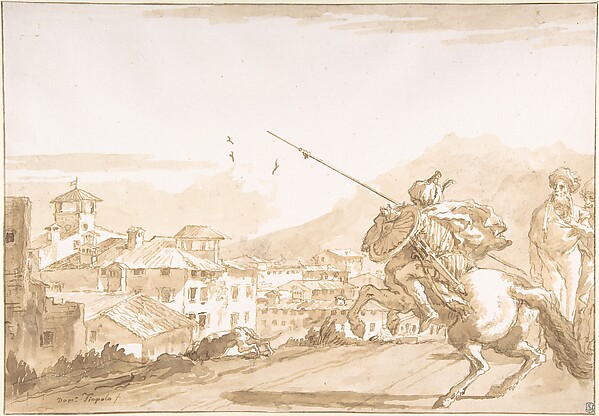Giovanni Domenico Tiepolo, Turkish Lancer and Onlookers Approaching a Town