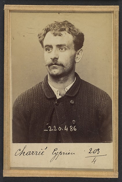 Alphonse Bertillon, Charrié. Cyprien. 26 ans, né le 7/10/67 à Paris XVIlle. Imprimeur. Anarchiste 2/7/94.